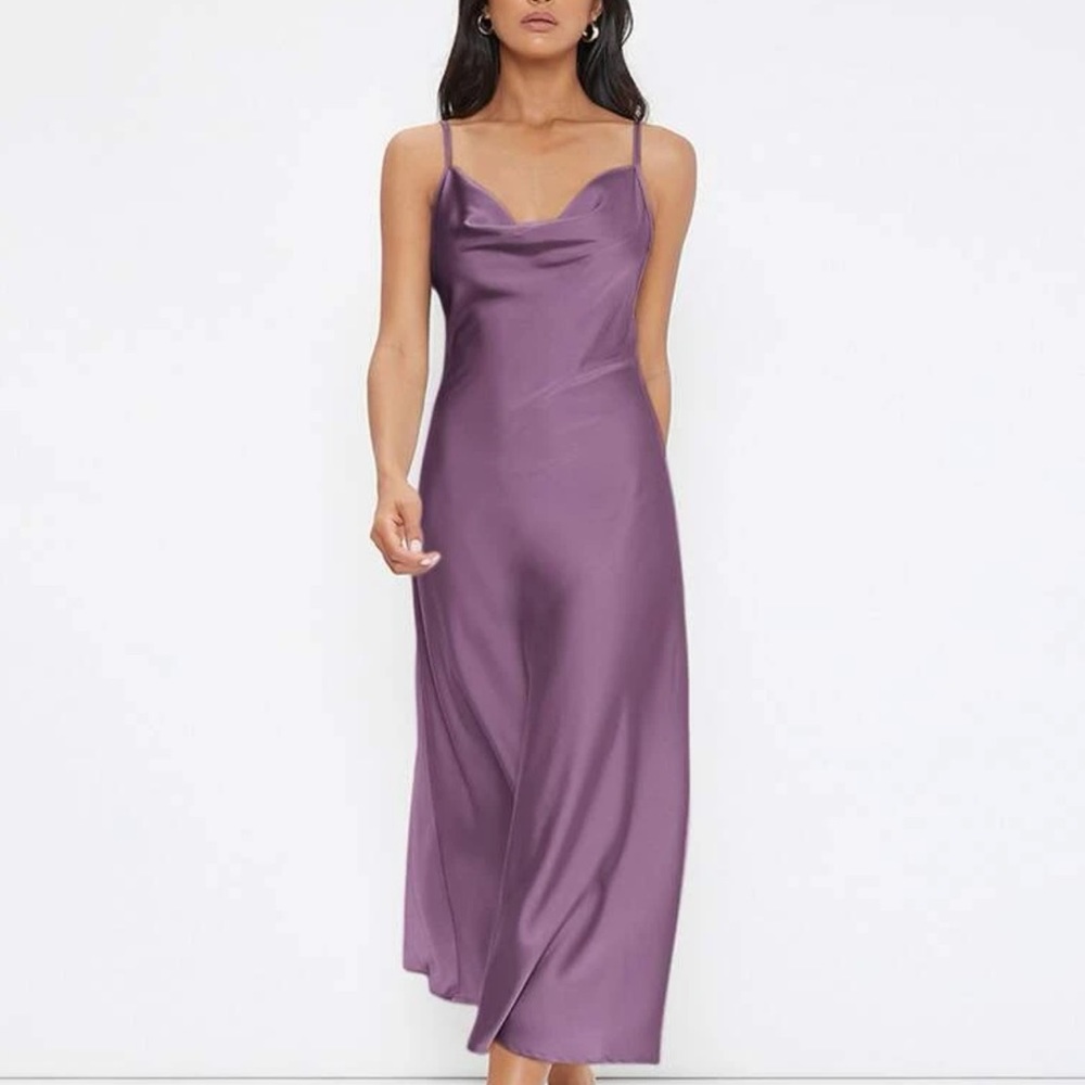 Cowl Neck Solid Slip Dress SHEIN purple